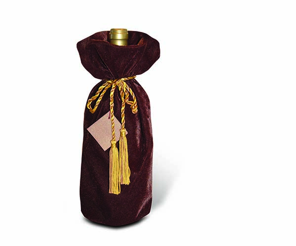 Panne Velvet Wine Bottle Bag - Chocolate with Drawstring