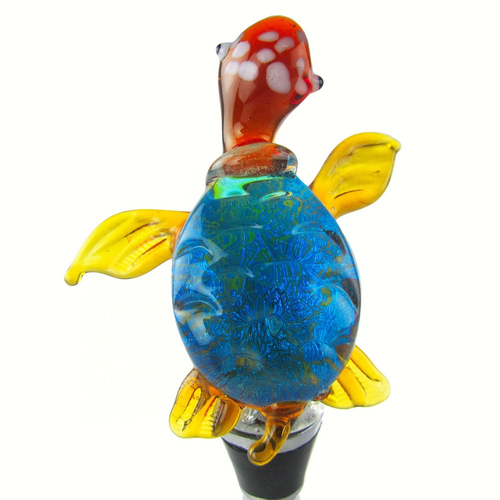 Glass Wine Bottle Stopper Blue Turtle