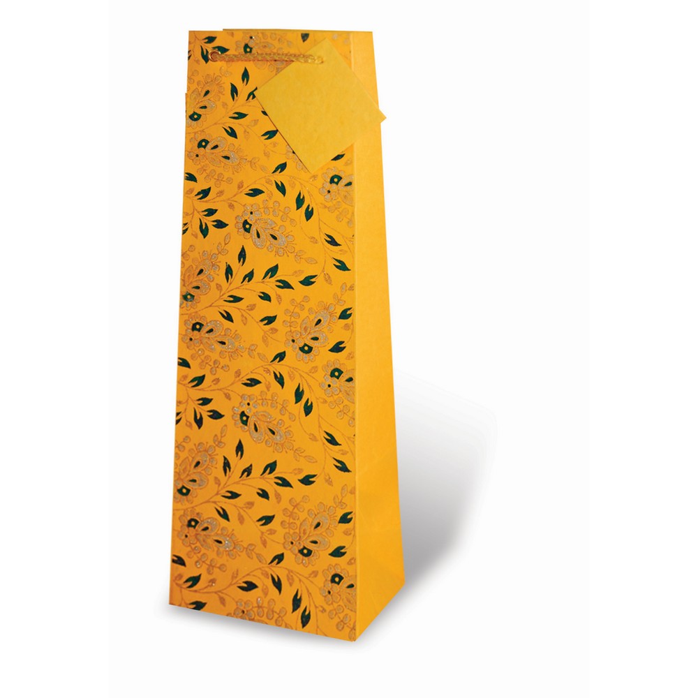 Handmade Paper Wine Bottle Bag  - Paisley Floral