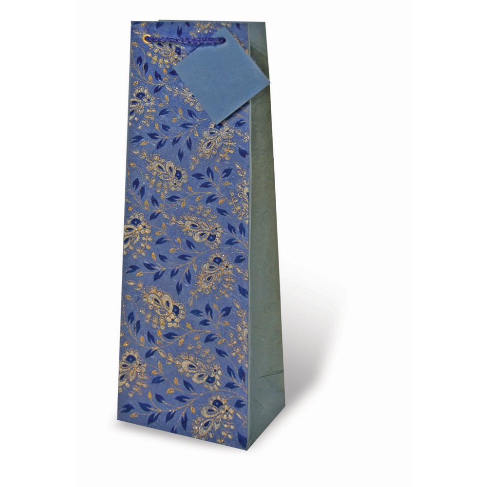 Handmade Paper Wine Bottle Bag  - Paisley Floral