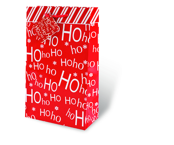 Printed Paper Two Wine Bottle Bag  - Ho Ho Ho