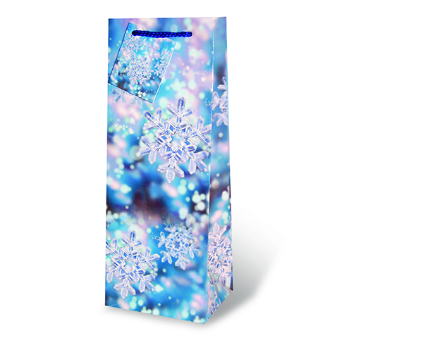 Printed Paper Wine Bottle Bag  - Snow Crystals