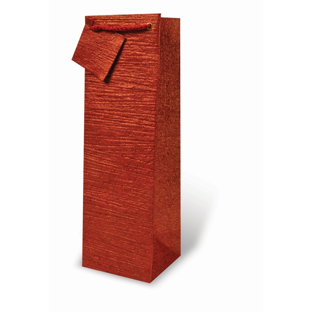 Handmade Paper Wine Bottle Bag  - Red Textured