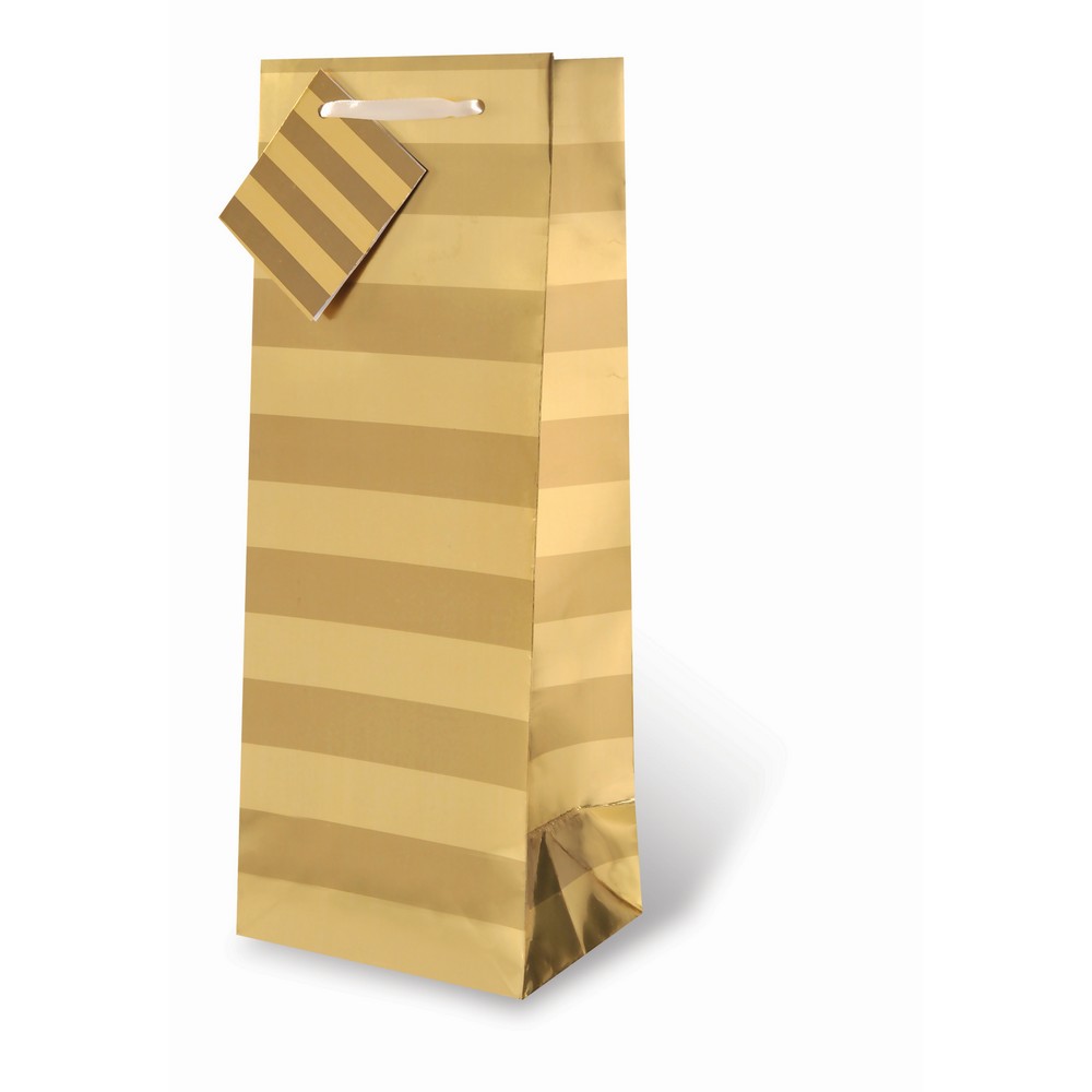 Foil Paper Wine Bottle Bag  - Gold Stripe