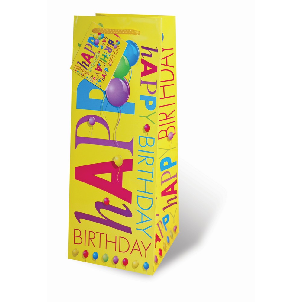 Printed Paper Wine Bottle Bag  - Hapy Birthday