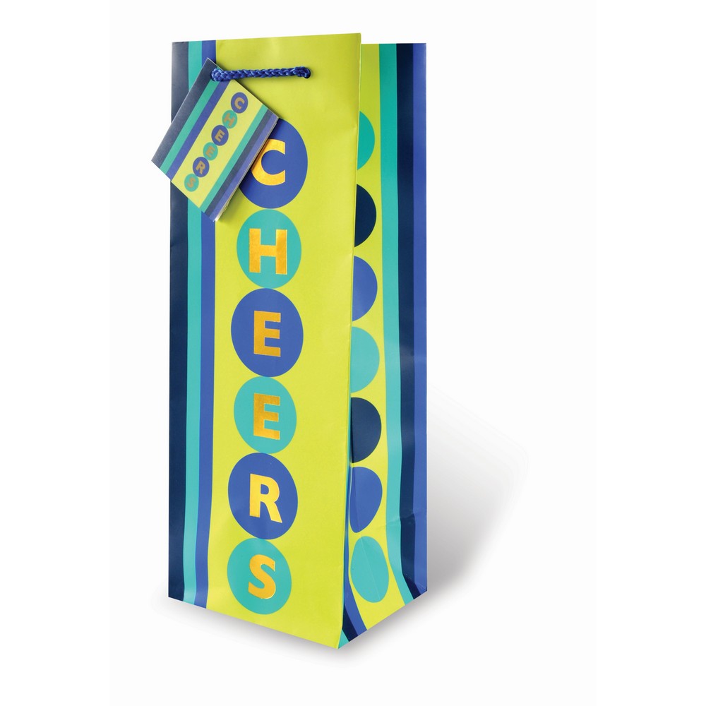 Printed Paper Wine Bottle Bag  - "Cheers"