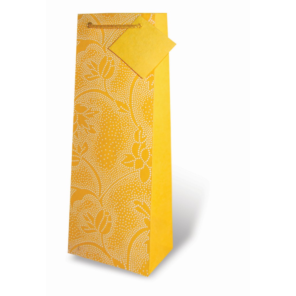 Handmade Paper Wine Bottle Bag Yellow Floral