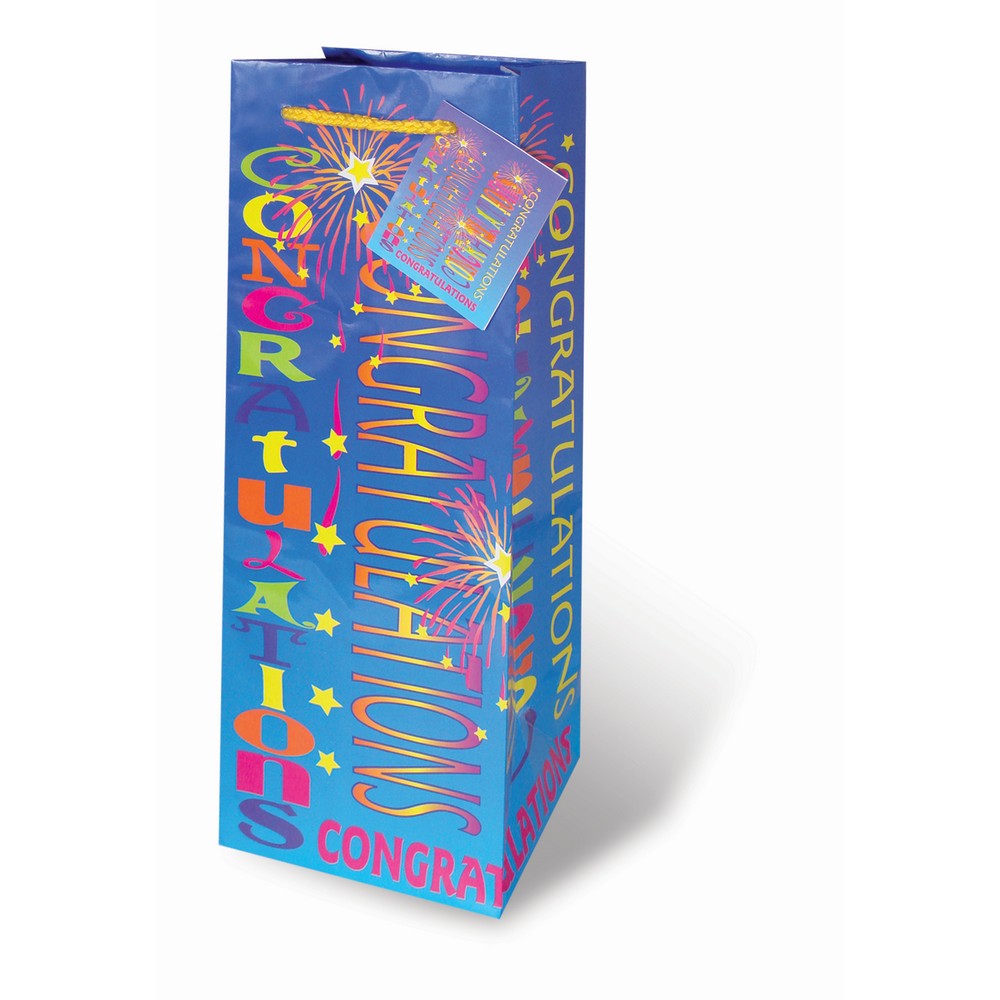 Printed Paper Wine Bottle Bag  - Congratulations