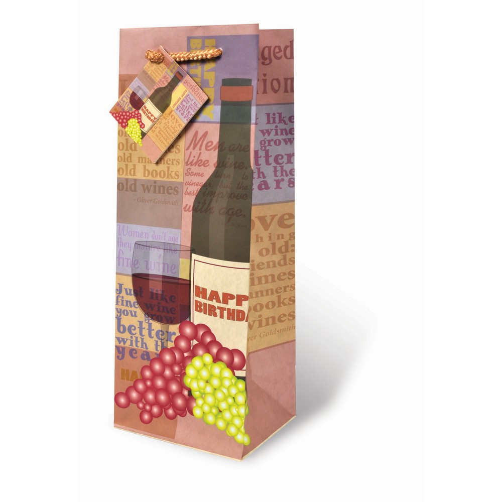 Printed Paper Wine Bottle Bag  - Aged to Perfection