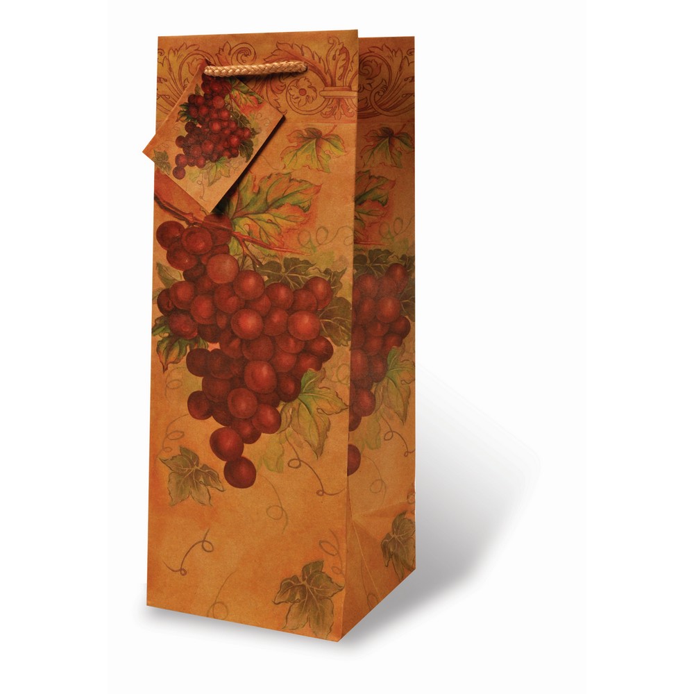 Printed Paper Wine Bottle Bag  - Red Grapes