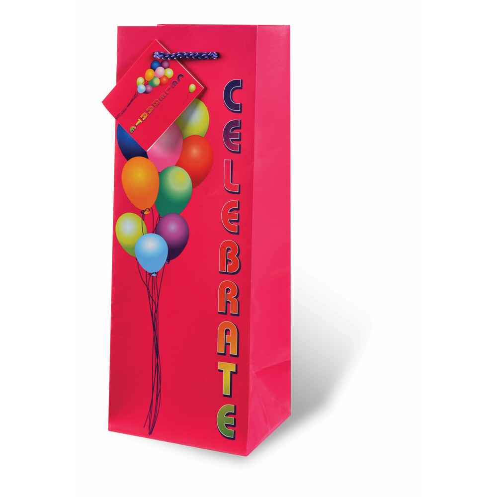 Printed Paper Wine Bottle Bag  - "Celebrate"