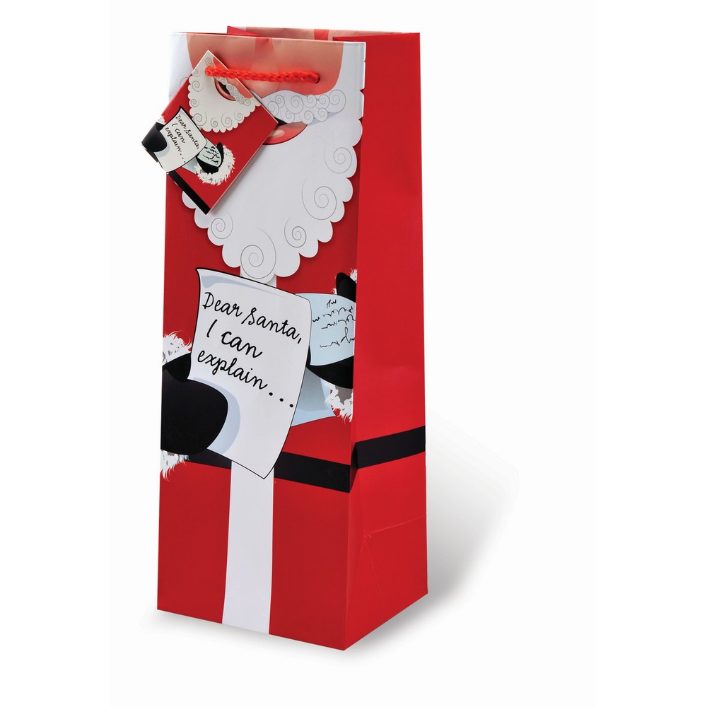 Printed Paper Wine Bottle Bag  - Santa I Can Explain