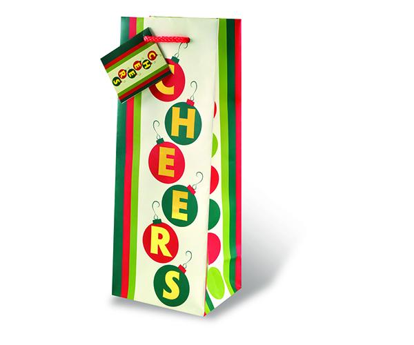 Printed Paper Wine Bottle Bag  - Christmas Cheer