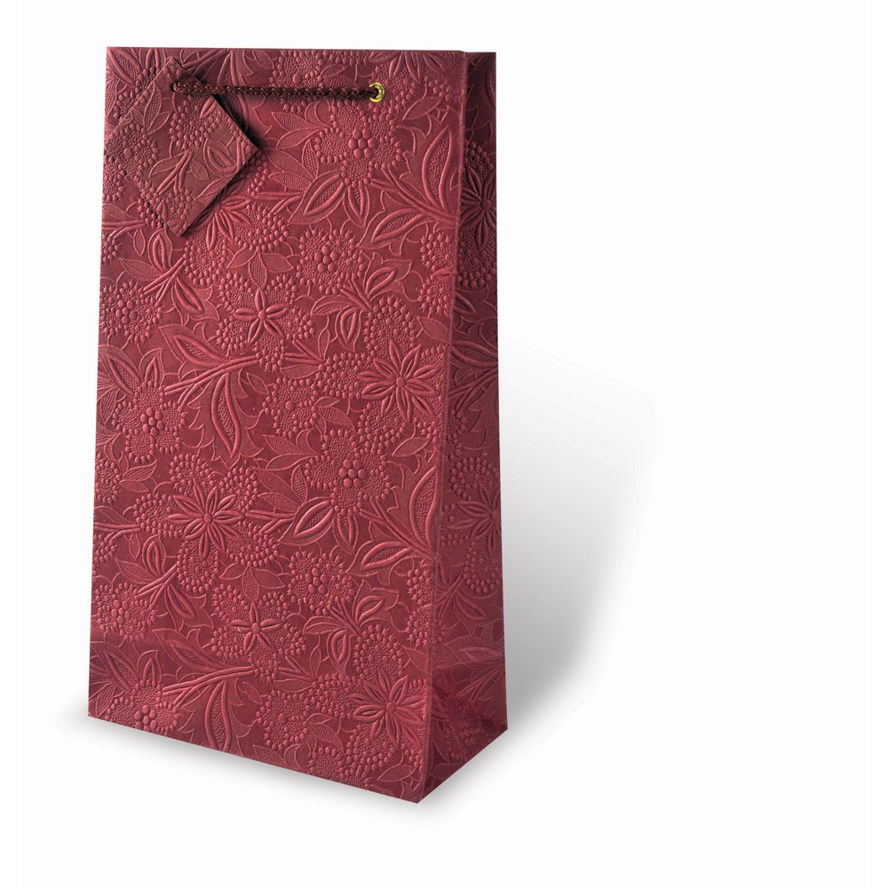2 Bottle Handmade Paper Wine Bottle Bag  - Burgundy Floral