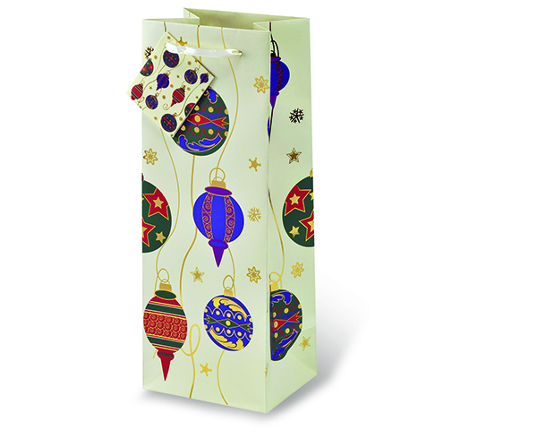 Printed Paper Wine Bottle Bag  - Deck the Halls