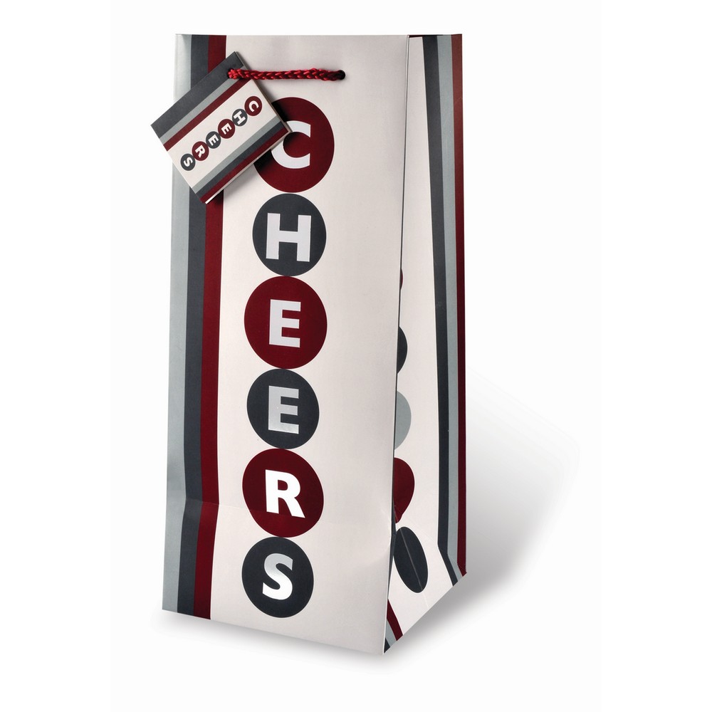 Printed Paper Wine Bottle Bag  - Cheers