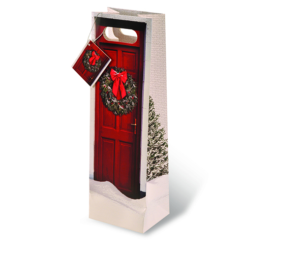 Printed Paper Wine Bottle Bag  - Holiday Welcome