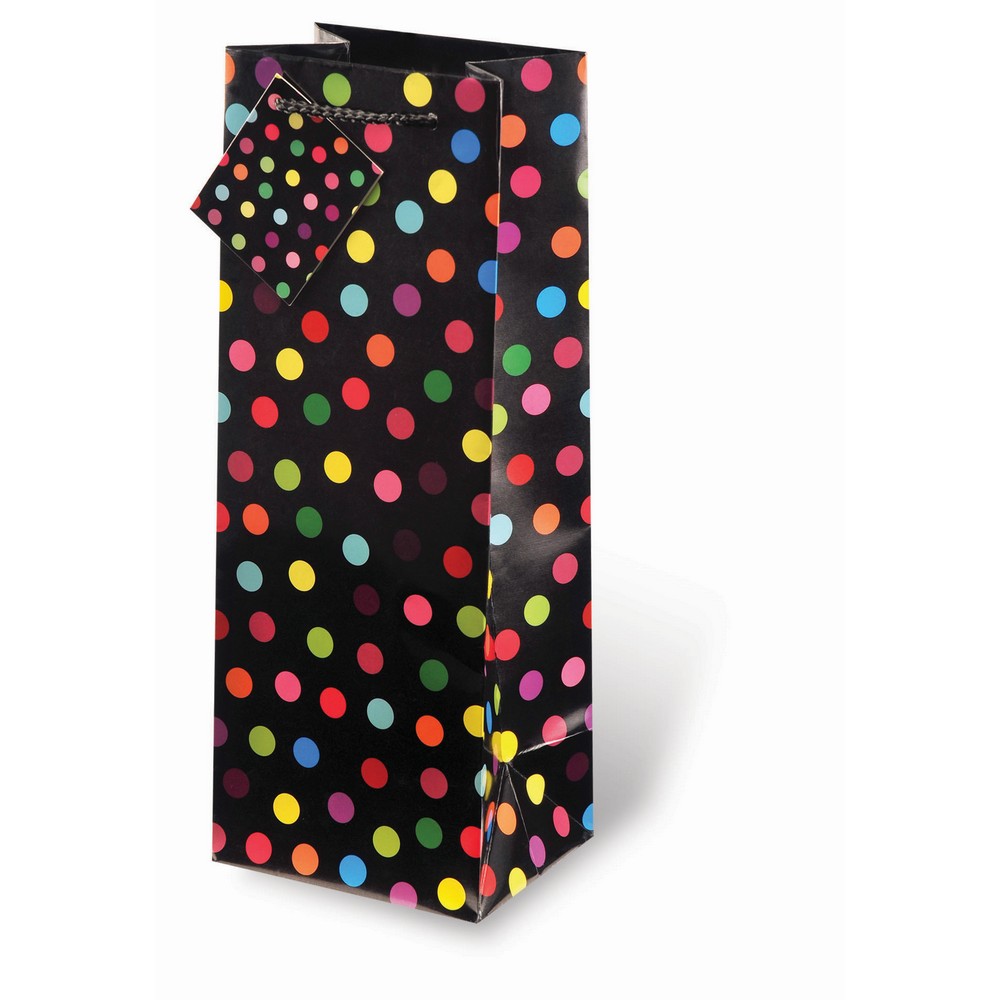 Printed Paper Wine Bottle Bag  - Polka Dots