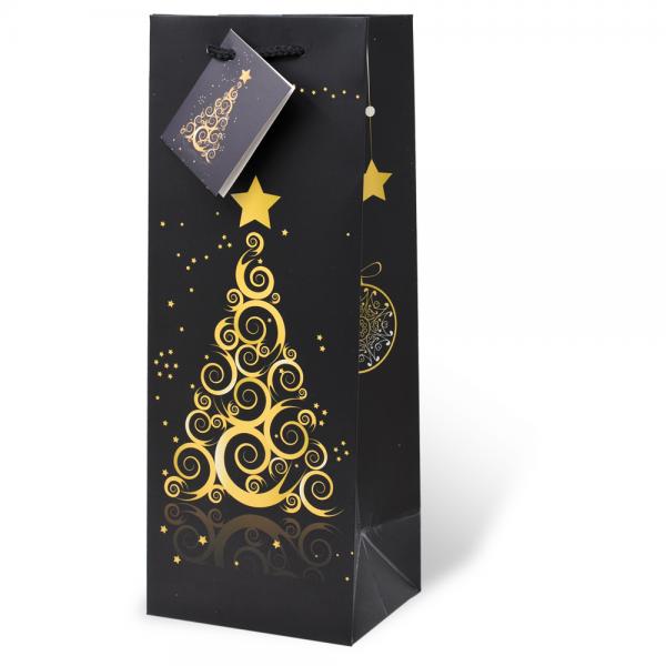 Printed Paper Wine Bottle Bag  - Enchanting Christmas