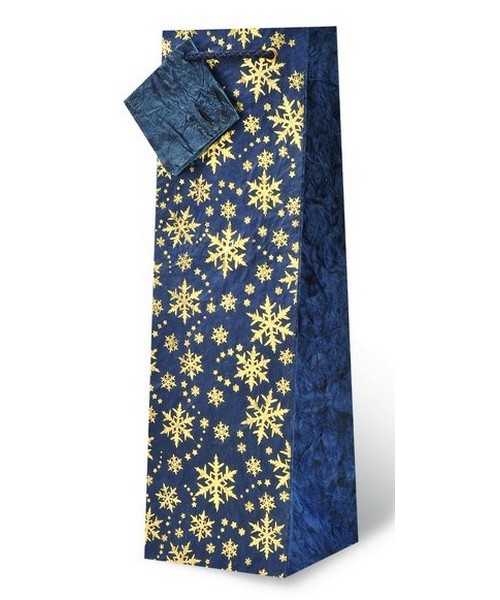 Handmade Paper Wine Bottle Bag  - Blue Snowflake