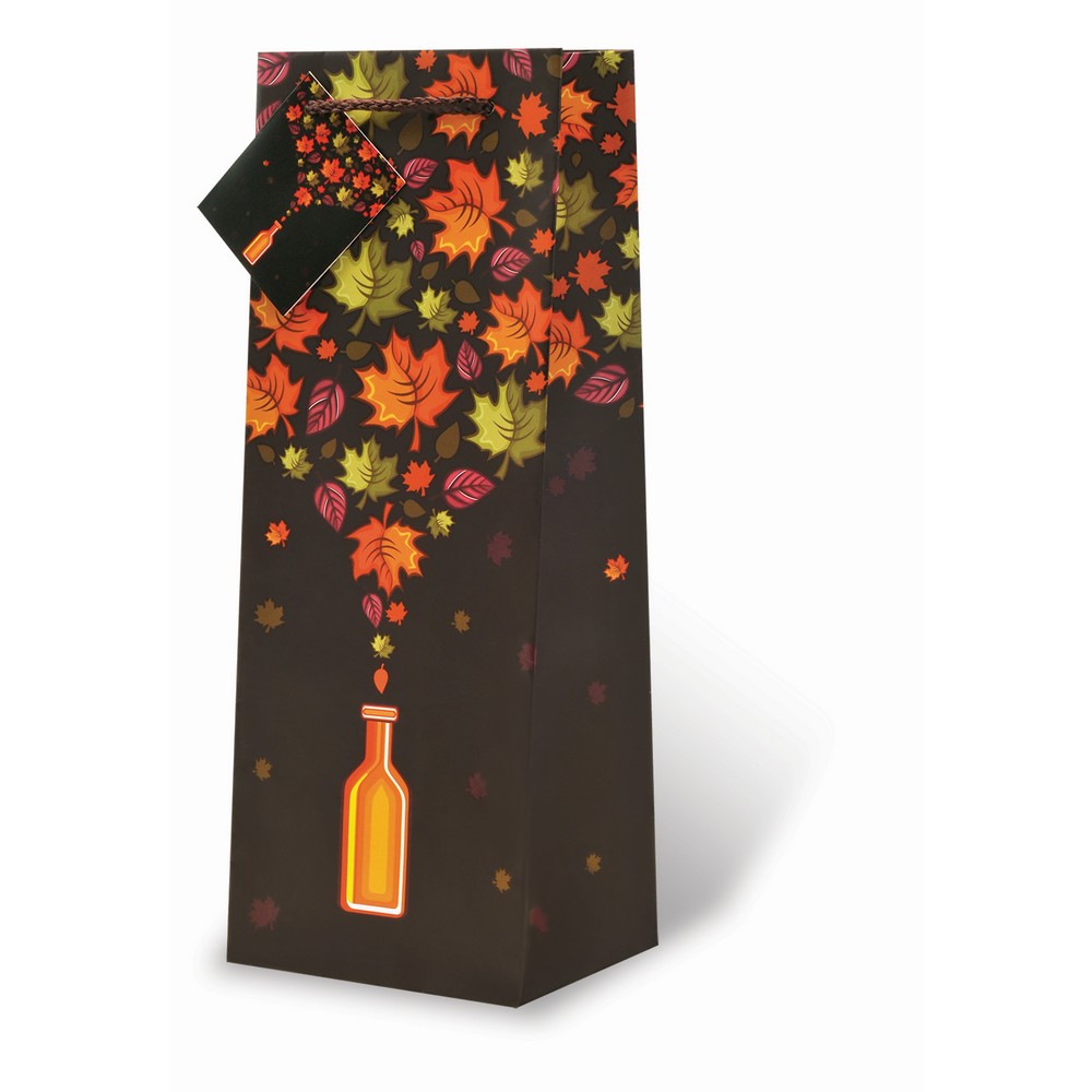 Printed Paper Wine Bottle Bag  - Autumn Leaves
