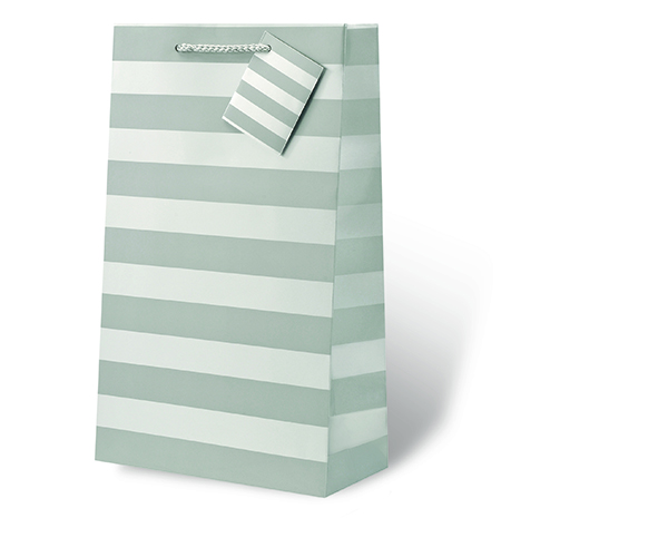 Foil Paper Wine Bottle Bag  - Silver Stripe