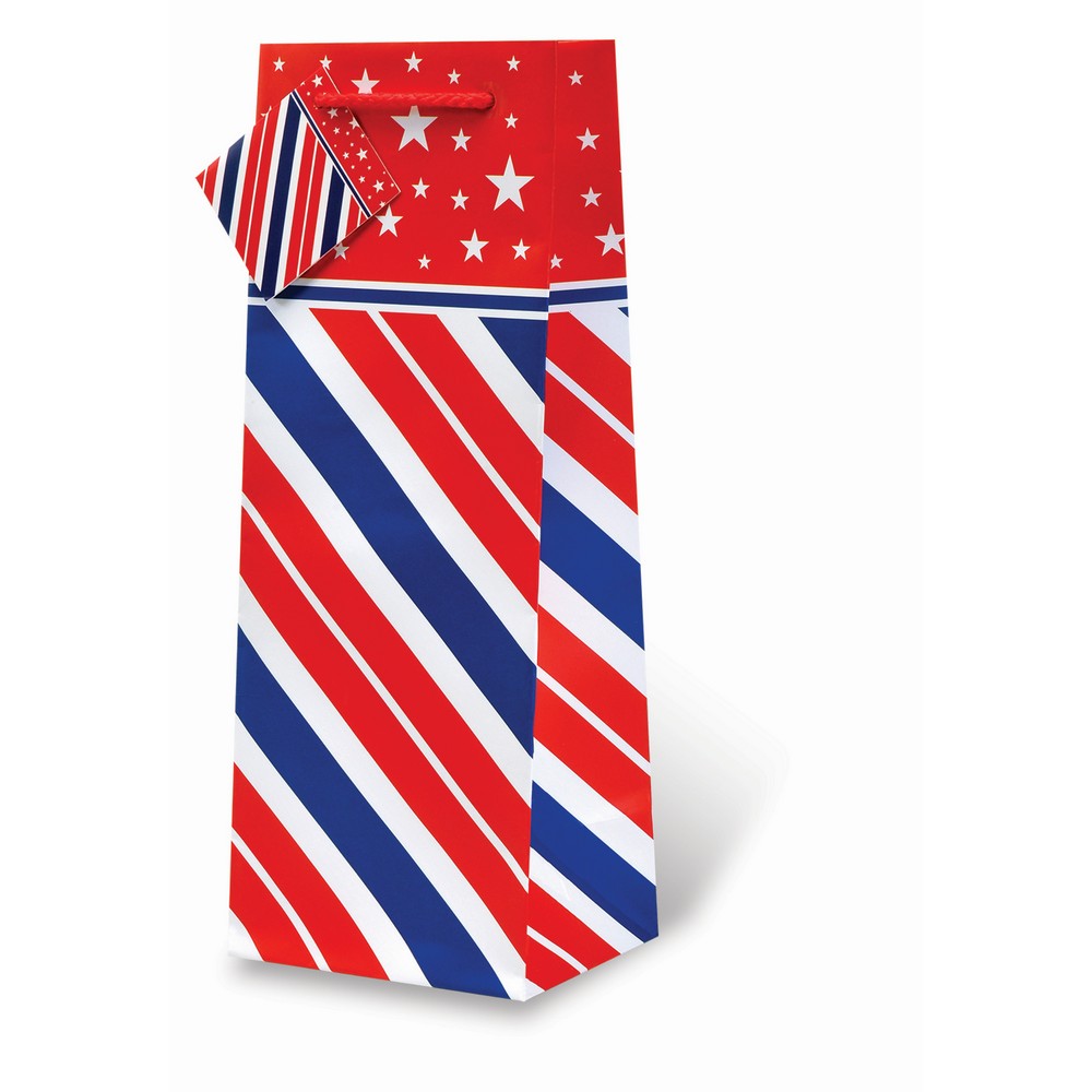 Printed Paper Wine Bottle Bag  - Stars and Stripes