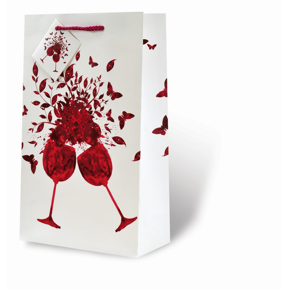2 Bottle Printed Paper Wine Bottle Bag  - Flight of Fancy