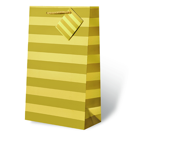 Foil Paper Wine Bottle Bag  - Gold Stripe