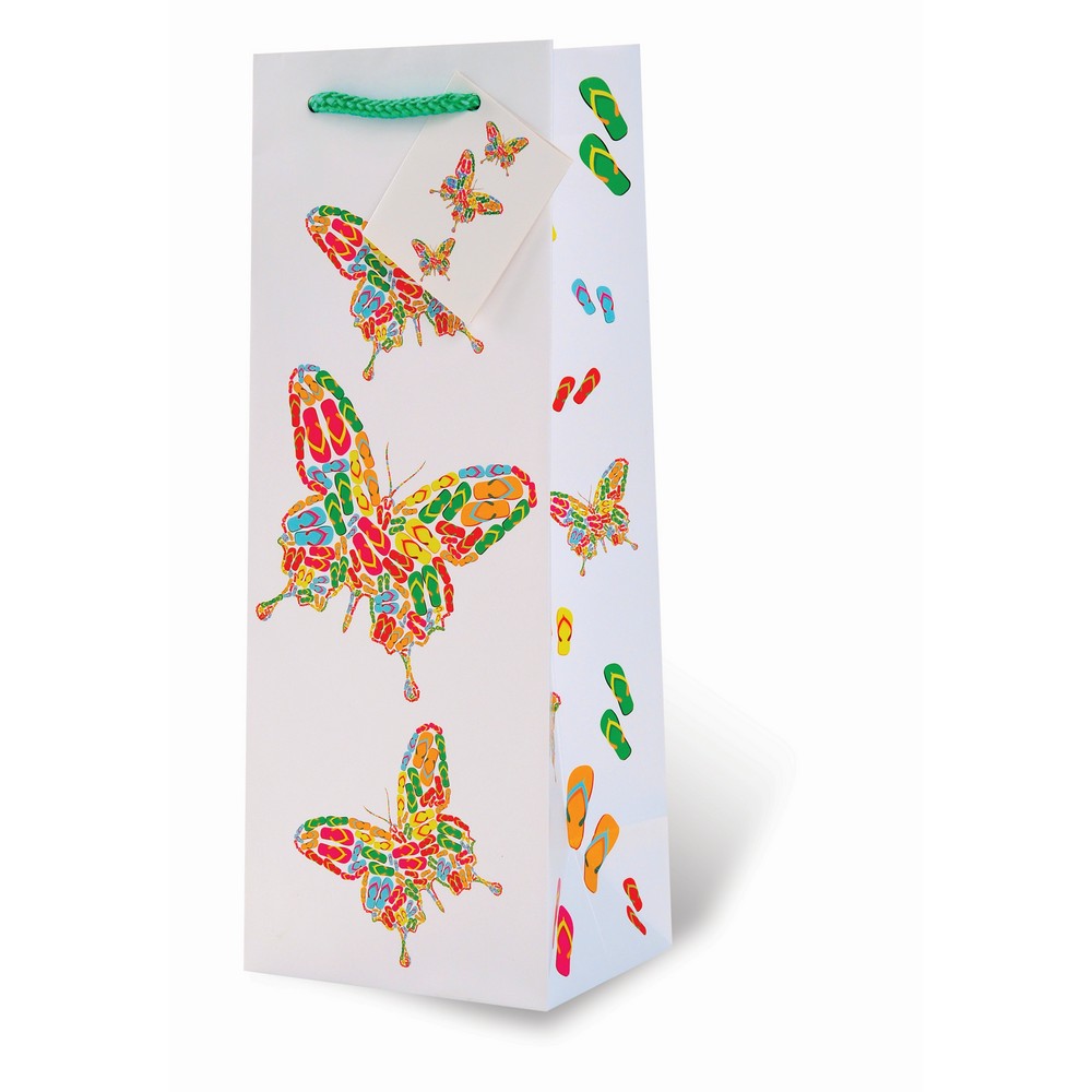 Printed Paper Wine Bottle Bag  Flip Flop Butterflies