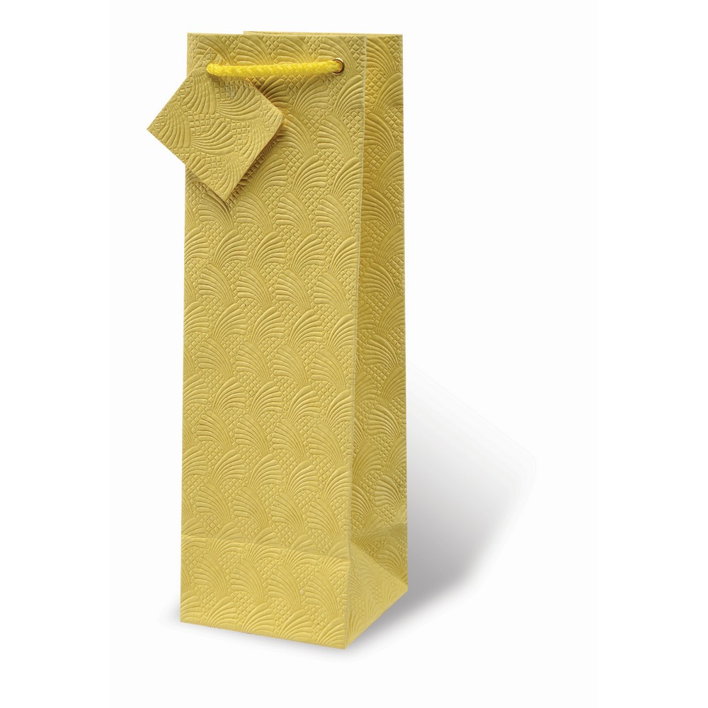 Handmade Paper Wine Bottle Bag  - Yellow Embossed