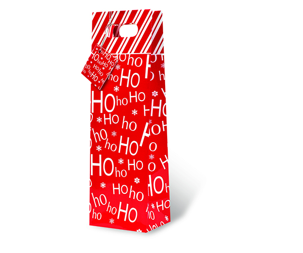 Printed Paper Wine Bottle Bag  - HoHoHo