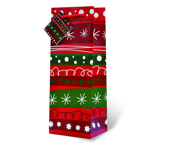 Printed Paper Wine Bottle Bag  - Christmas Doodles