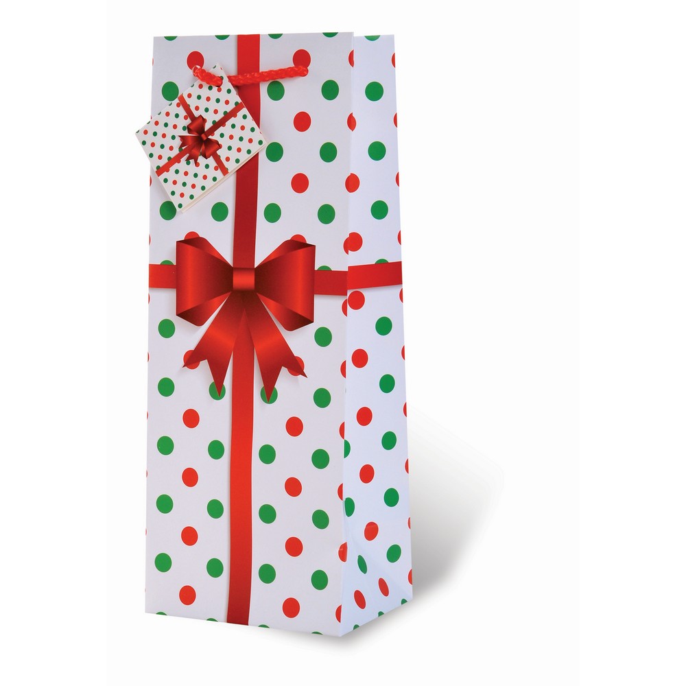 Printed Paper Wine Bottle Bag  - Polka Dots