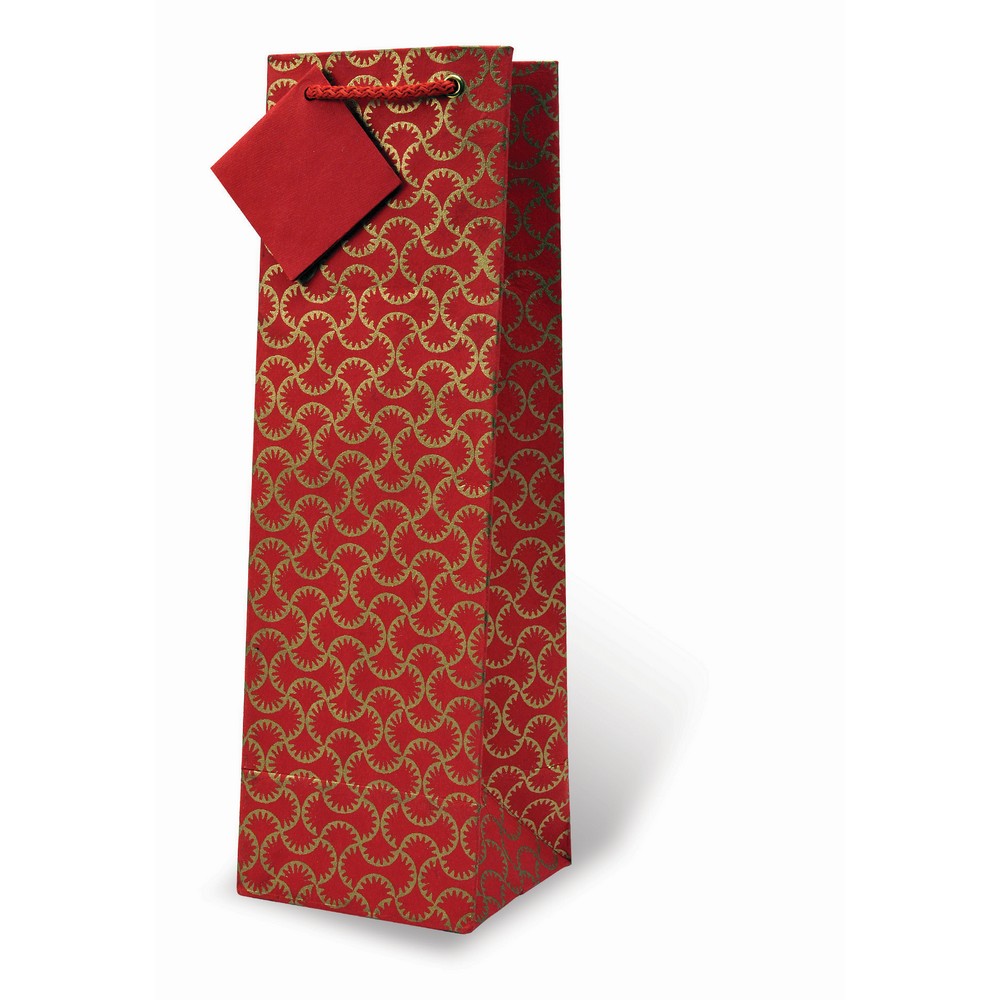 Handmade Paper Wine Bottle Bag  - Red and Gold Swivel