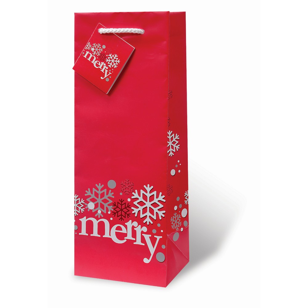 Printed Paper Wine Bottle Bag  - Merry Wine