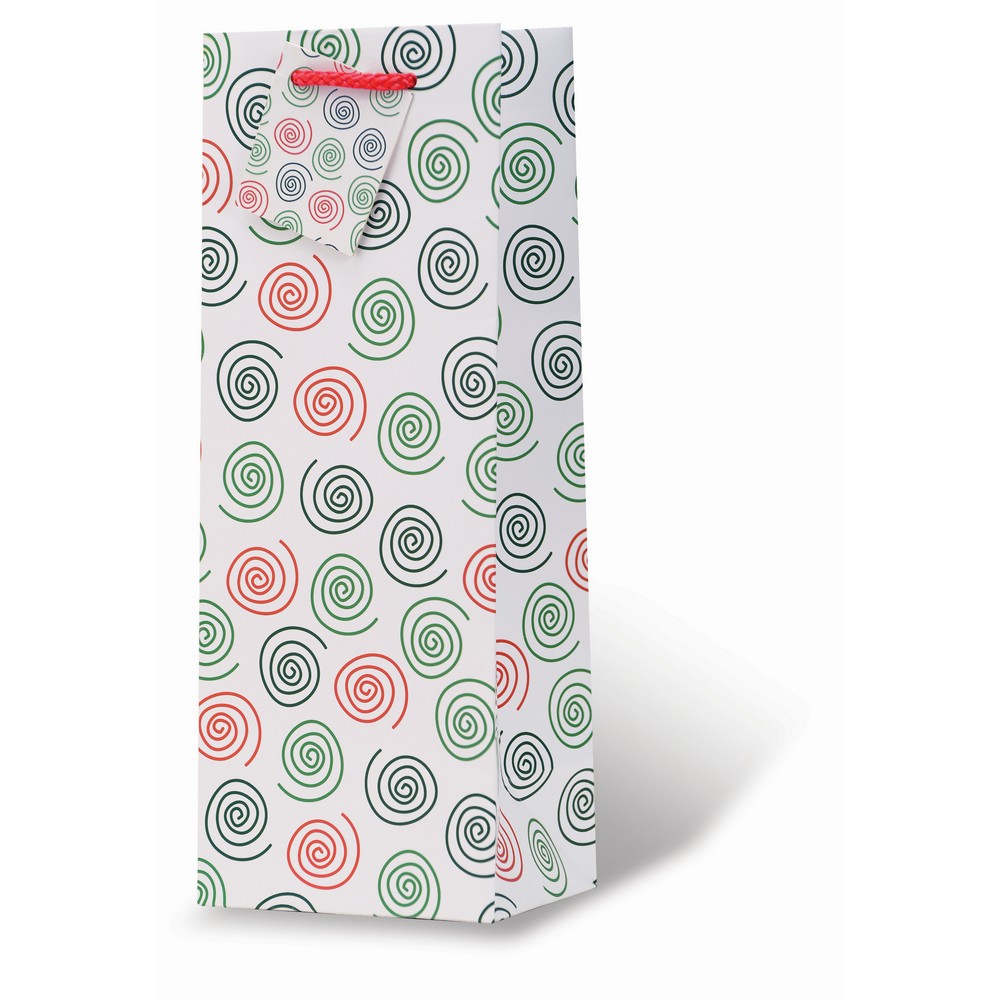 White Holiday Swirls Wine Bottle Gift Bag