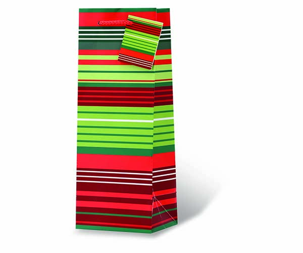 Christmas Stripes Wine Bottle Gift Bag