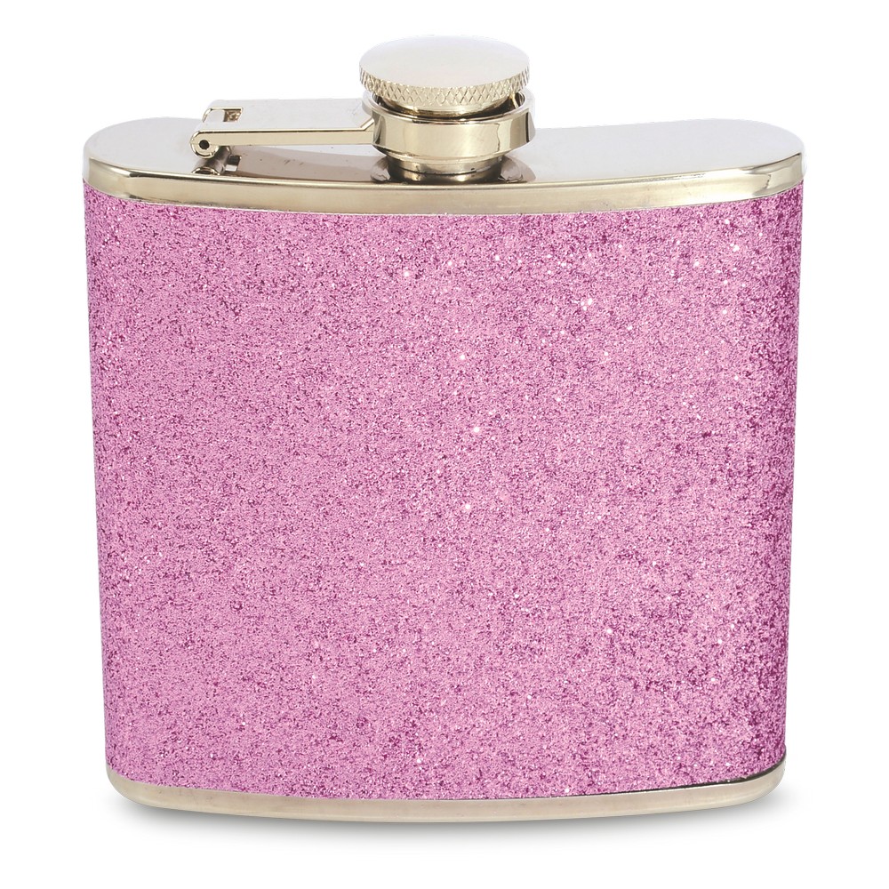 6 oz Pink Glitter Flask