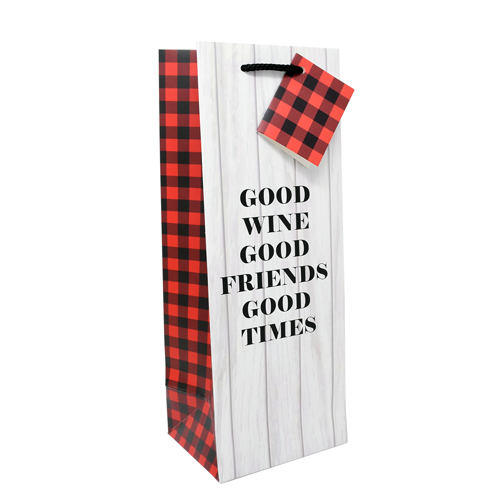 Wine Bag- Good Wine with Black & White Buffalo Check