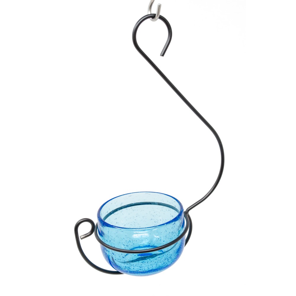 Blue Glass Hanging Treat and Mealworm Feeder