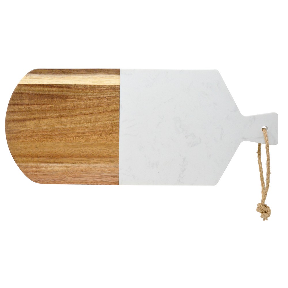 Oval Marble and Acacia Board with Hanging Rope