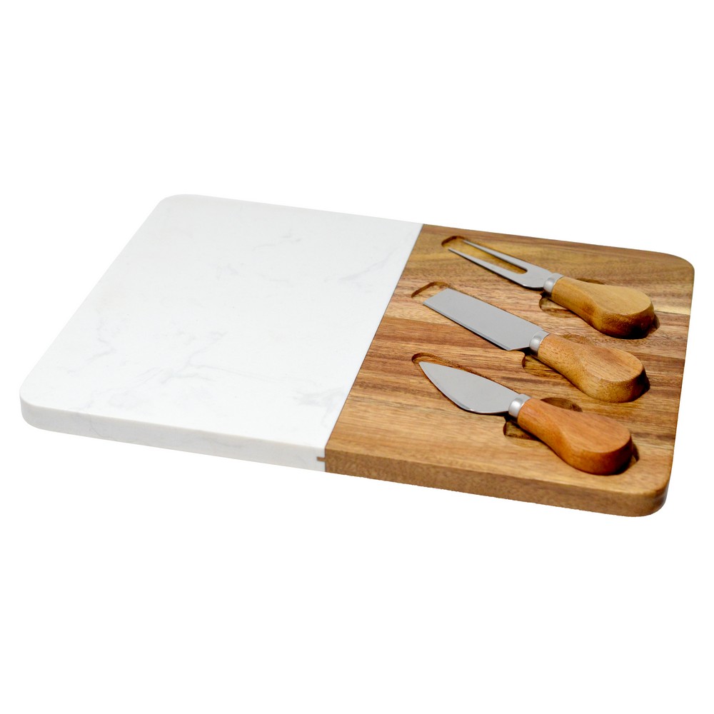Marble & Acacia Board Set with Knives