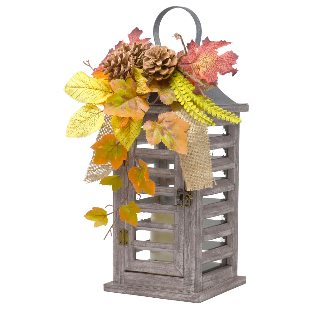 Rustic Pinecones & Leaves Lantern