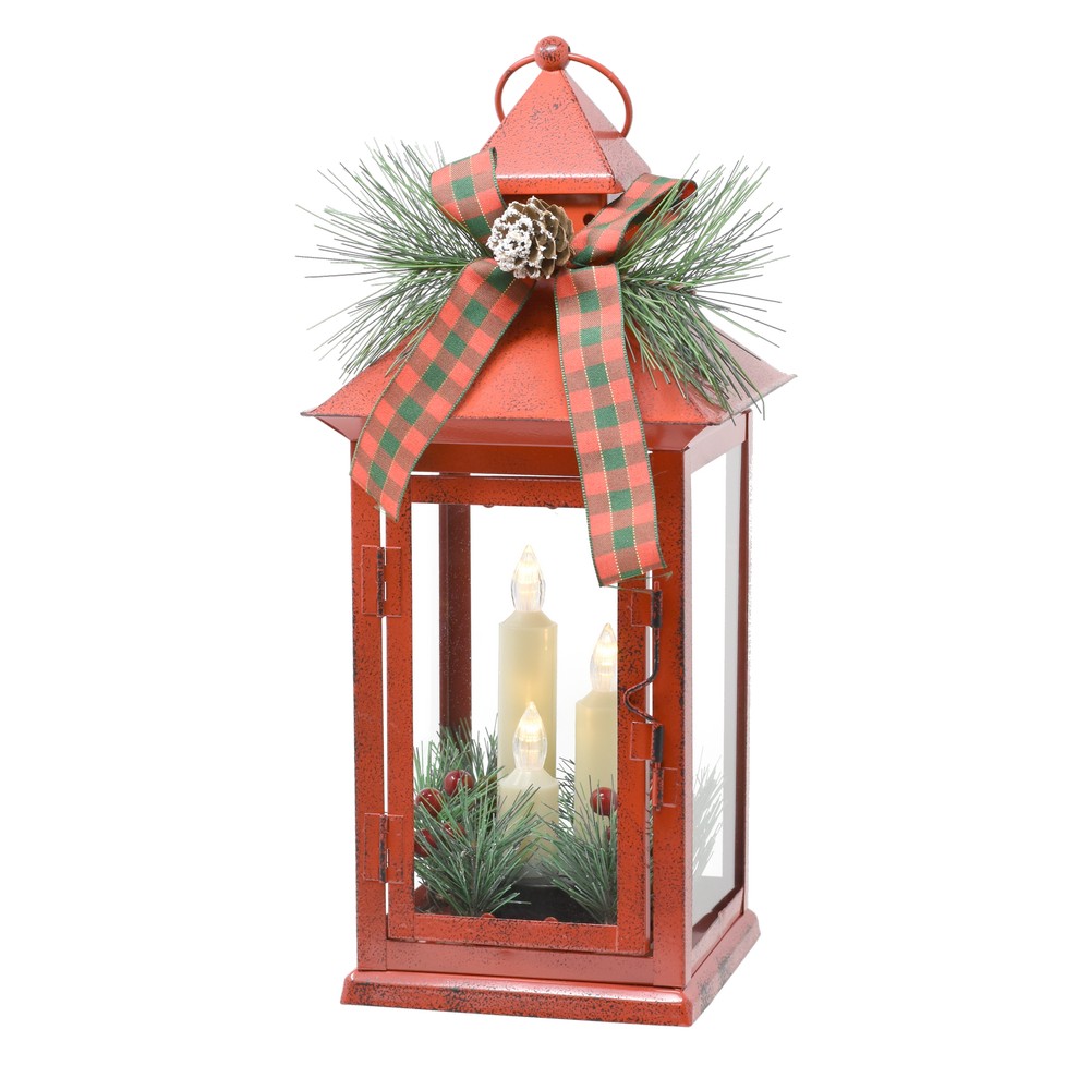 13.5 inch Red Taper Lantern with Trim