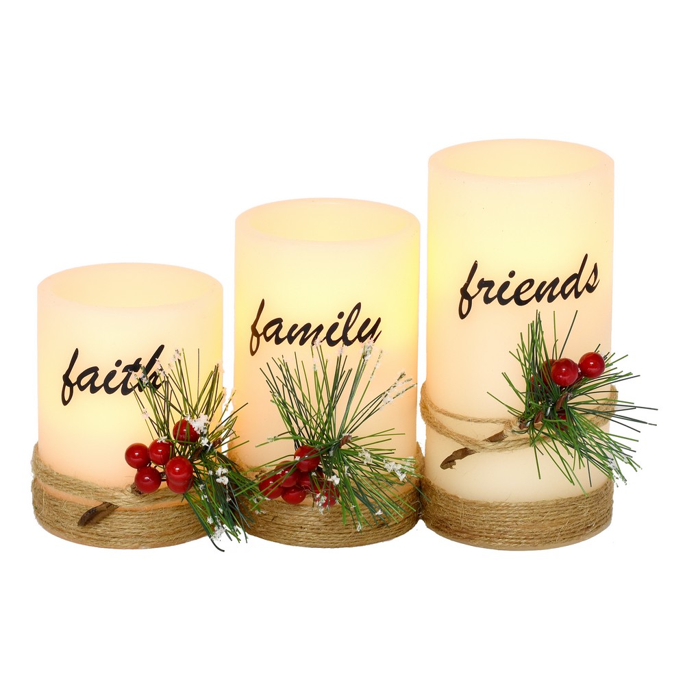 Faith, Family, Friends LED 3pc Candle Set
