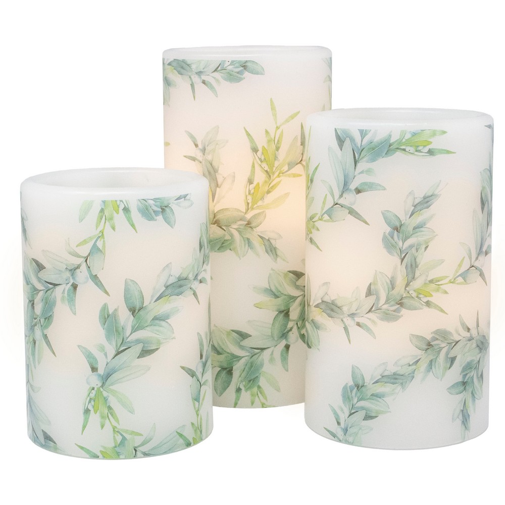 3 Piece Set Greenery Bough  LED  Candles