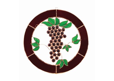 Stained Glass Large Grapes n Vines Circle Window Panel