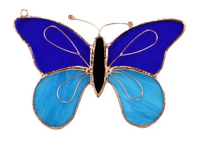 Stained Glass Dark & Light Blue Butterfly Suncatcher