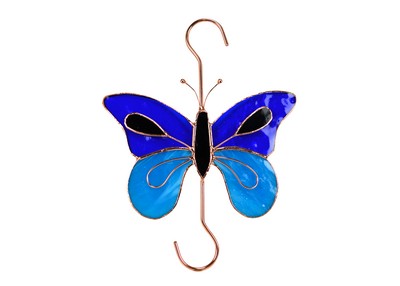Stained Glass Dark & Light Blue Butterfly Hook
